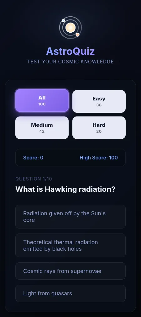 Launch of AstroQuiz, the privacy-first offline astronomical trivia game. Seventh app in the Stormberry Labs arc